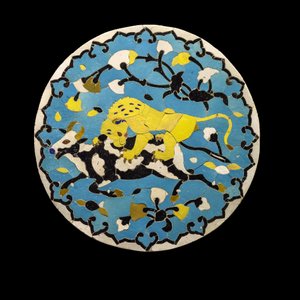 Rondeau kämpfende Tiere. Iran, Kerman (?)