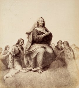 Heilige Anna betrachtet zufrieden ihre Tochter. Illustration von Canto XXXII in Paradiso der Göttlichen Komödie von Dante Alighieri. Werk von Francesco Scaramuzza, gewidmet der Gemeinde Florenz.