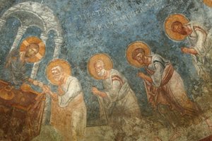 Sankt Nikolaus Kirche Fresko: Jesus mit Aposteln. Myra, Türkei