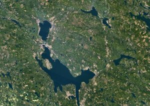 Siljan-Meteoritenkrater, Schweden, Satellitenbild in Echtfarben