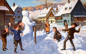 Schneemann und spielende Kinder, ca. 1910 von Unbekannter Künstler