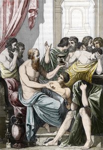 Sokrates wird zum Trinken von Schierling verurteilt (399 v. Chr.), späte 19. Jahrhundert (Gravur) von Unbekannter Künstler