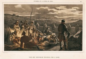 Spanien. Afrikakrieg (1859-1860). Der Grabenservice bei Nacht (Stich) von Unbekannter Künstler