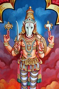Sri Vadapathira Kaliamman Hindu-Tempel. Avatar von Vishnu. Kalki, 10. Inkarnation. Singapur
