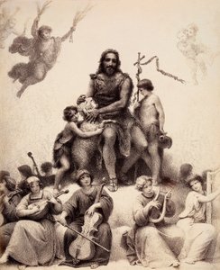 St. Johannes der Täufer sitzt, umgeben von musizierenden Engeln, und streichelt ein Lamm am Kopf. Illustration von Canto XXXII im Paradiso der Göttlichen Komödie von Dante Alighieri. Werk von Francesco Scaramuzza, gewidmet der Gemeinde Florenz.