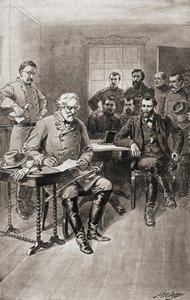 Kapitulation von Robert E. Lee vor General Ulysses S. Grant, Appomattox Court House, Virginia, am 9. April von Unbekannter Künstler