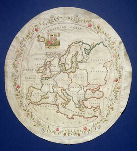 T.142-1938 Stickerei mit einer Karte von Europa, Englisch, spätes 18. Jahrhundert von Unbekannt