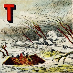 T: Wildbach. Ein sehr schneller Wasserstrom, der durch das starke Gefälle eines Geländes entsteht - Gravur aus Alphabet geographique. Guerin-Muller et Cie, Verleger, Paris von Unbekannt