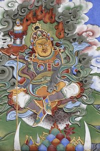 Tempel der Tausend Buddhas Dashang Kagyu Ling Kongregation. Wächter des Tempels, La Boulaye, Frankreich