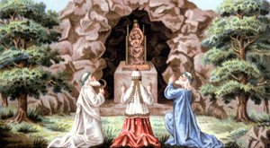 Die gallischen Druiden verehren die Jungfrau Maria, ca. 1870-1880 (Chromolithographie)