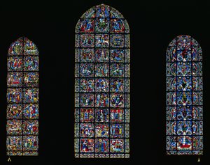 Die Passion, Die Geburt Christi und der Jessebaum (Buntglas) von Unbekannt