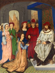 Die Königin von Saba vor König Salomo nach einer Illustration aus dem 15. Jahrhundert