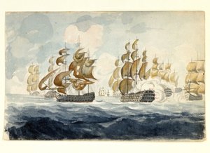 Das Marine-Manöver von Alexander Hood, Viscount Bridport (1726-1814) vor der Küste von Lorient (Frankreich) während der Schlacht von Île de Groix (1795)