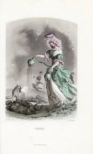 Die Mohnfee streut Mohnkapseln auf Käfer und Heuschrecken - Radierung von Charles Geoffroy nach einer Illustration von Jean Ignace Isidore Gerard dit J.J.Granville für Les fleurs animées von Unbekannter Künstler