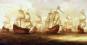 Dreißigjähriger Krieg: Die Aktion von Admiral Witte de With mit Dunkirks Booten vor Nieuwpoort, 1641 von Unbekannter Künstler