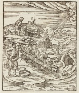 Behandlung von Wismut - Gravur aus Beschreibung der Erze und der wichtigsten Bergbaumethoden, von Lazarus Ecker