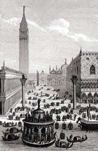 Venedig - Markusplatz mit Kathedrale und Gondeln von Unbekannter Künstler