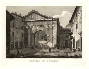 Ansicht der Porticus Octaviae oder Portikus der Octavia (Portico di Ottavia), Rom