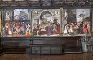 Ansicht der Fresken an der Nordwand der Basilika des Heiligen Antonius (Basilika des Heiligen), Schule des Heiligen, Padua, Italien