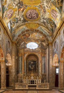 Ansicht des Innenraums mit Fresken und dem Hauptaltar, Kirche von Nunziatina, Todi, Umbrien, Italien von Unbekannter Künstler