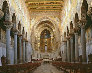 Blick auf das Kirchenschiff der Kathedrale von Monreale, Sizilien von Unbekannt