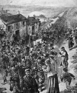 Erster Weltkrieg - Französische Soldaten marschieren 1914 an die Front von Unbekannter Künstler