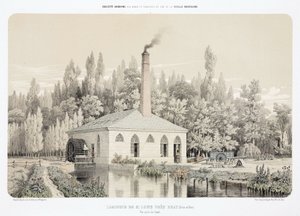 Wasserkraft, vor 1900 Zinkwalzwerk (Laminoir), Saint Louis, bei Bray, Frankreich von Unbekannt