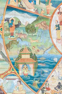 Rad des Lebens (Detail), Wandmalerei im Wat Umong, Chiang Mai, Thailand