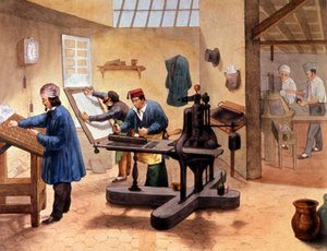 Werkstatt eines Druckers, Ende des 19. Jahrhunderts (Illustration) von Unbekannter Künstler