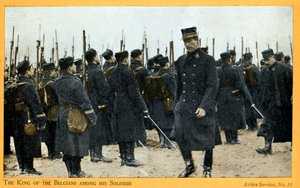 Erster Weltkrieg: Albert I. von Belgien mit seinen Truppen (Postkarte)