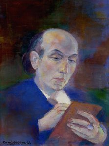 Schriftsteller und Dichter Joe Bousquet (1897-1950) in seinem Zimmer in Carcassonne (Aude). Der Dichter ist schreibend im Bett liegend dargestellt. Porträt von Jean Camberoque (1917-2001) von Unbekannter Künstler