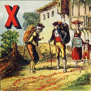 X: Xeres. Stadt in Spanien, bekannt für ihren Wein - Gravur aus Alphabet geographique. Guerin-Muller et Cie, Verleger, Paris