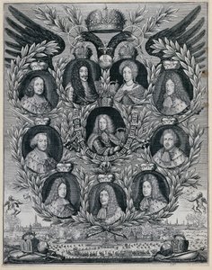 Joseph I. mit Eltern und Kurfürsten von Unbekannter Stecher