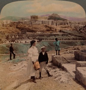 Die Akropolis von Athen, Lycabettus und Königspalast, vom Philopappos-Denkmal, 1907 von Underwood and Underwood