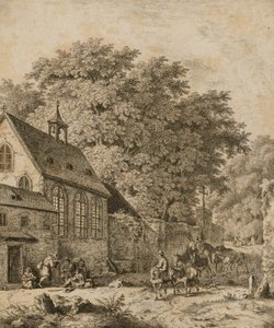 Landschaft mit Kirche und Bauern von Unidentified
