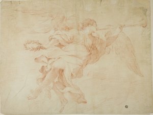 Engel mit Trompete und Kranz von Unknown