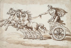 Apollo in einem von vier Pferden gezogenen Wagen von Unknown