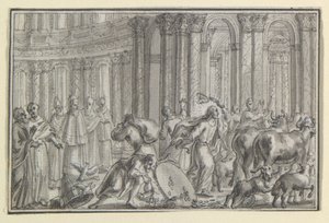 Christus vertreibt die Geldwechsler aus dem Tempel, eine von vier Szenen aus dem Leben Christi von Unknown