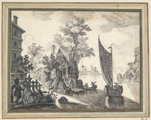 Fantastische Landschaft mit Fluss und Wassermühle