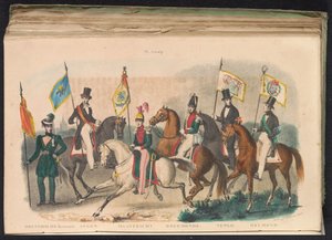Kostüme und Fahnen der Ehrenwachen von Drenthe, Assen, Maastricht, Roermond, Venlo und Helmond, 1840-1842