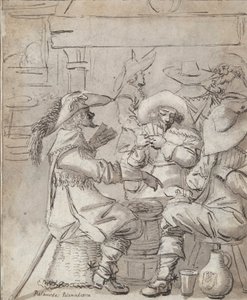 Männer beim Kartenspiel (recto); Gasthausinterieur mit stehendem Mann, der raucht (verso)