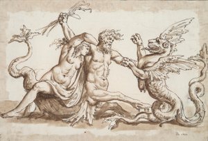 Nereide und Triton kämpfen gegen einen Greif von Unknown