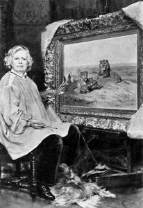 Rosa Bonheur (1822-1899), französische Tiermalerin, hier vor einer ihrer Leinwände, die Löwen darstellt, um 1875 von Unknown
