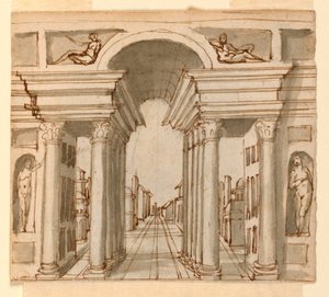 Bühnenbild: Architektonische Perspektive von Unknown