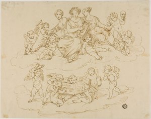Die drei Musen (Urania, Terpsichore und Thalia) mit Putti