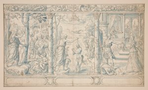 Drei Szenen aus dem Leben des heiligen Johannes des Täufers; Johannes der Täufer predigt, Taufe Christi, Enthauptung Johannes des Täufers von Unknown