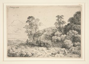 Ohne Titel [Landschaft mit Schafen und einem Schäfer]