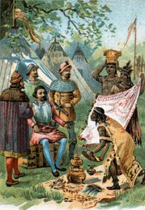 1518 - 1519: Fernand Cortez bricht zur Eroberung Mexikos auf und erhält die Geschenke von Kaiser Montezuma von Unknown artist