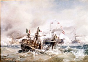 20.07.1866: Schlacht von Lissa vor Dalmatien: Die Österreicher zerstören die italienische Flotte. von Unknown artist