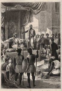 Reise (1792-1795) nach Ägypten und dem Nahen Osten von William George Browne (1768-1813): Browne trifft den Sultan von Darfur Ald el Raschman (Abd-er-Rahman, bekannt als El-Rachid oder der Gerechte) in El Fasher (Al-Fashir, Sudan) im Jahr 1793 - Illustrati